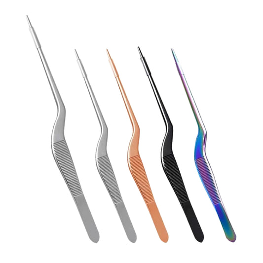 7.9in Stainless Steel Garnish Tongs Precision Kitchen Bend Garnish Tongs