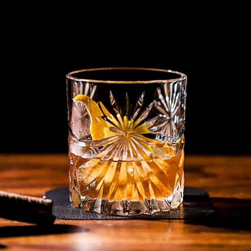 Delicate Lead-free Glass Crystal Bar Home Use Ice Flower Cup Glass Tumbler Whiskey Glass