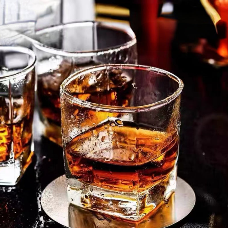 Unique Modern Rocks Lead Free Crystal Whiskey Glasses 300ml Square Whisky Shot Glass Cup Wine Beer Glass for Bar
