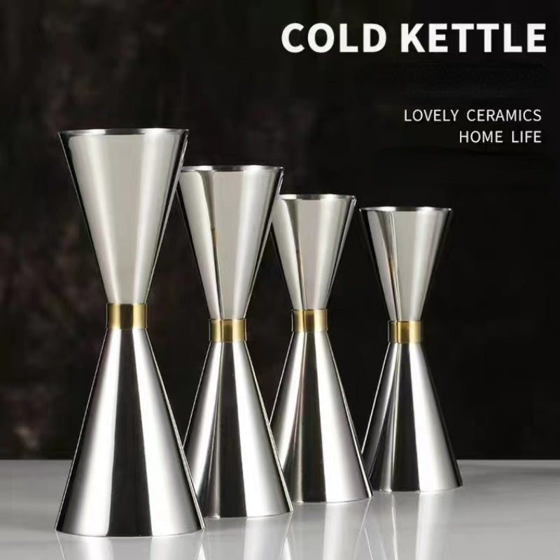 Hot-Selling 304 Stainless Steel Jigger Japanese Gold Ring Wine Measuring Ounce Cup Scale Bartending Measuring Cup