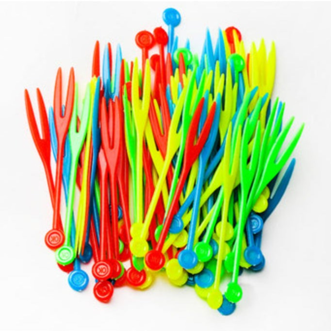 Disposable Fruit Fork Plastic Fruit Fork Color Independent Small Fork Bamboo Stick Commercial Household