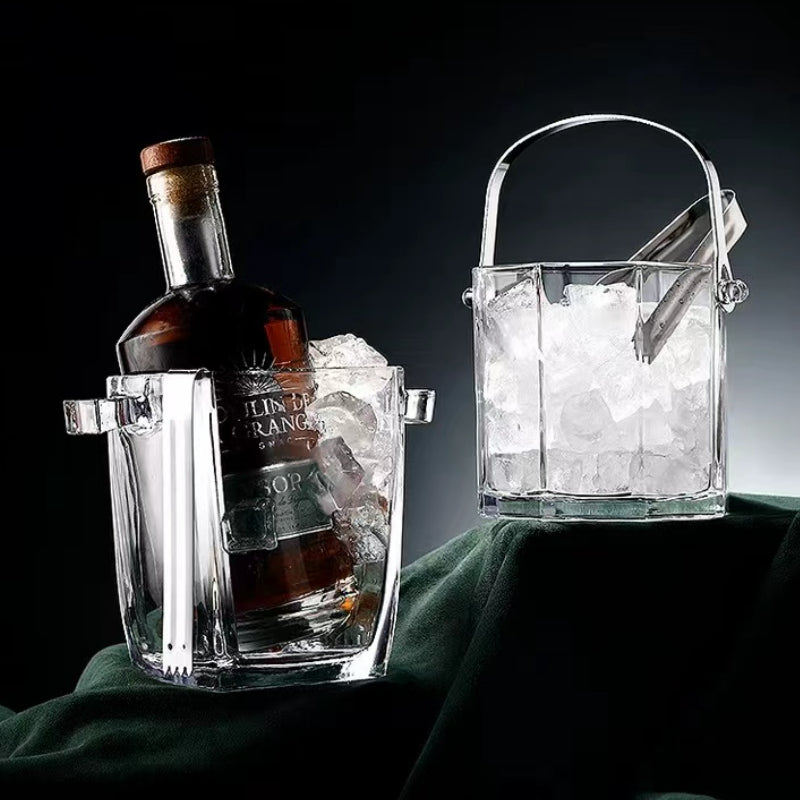 Wholesales Custom Glass Bucket Wine Beer Club Restaurant with Handle Glass Ice Bucket