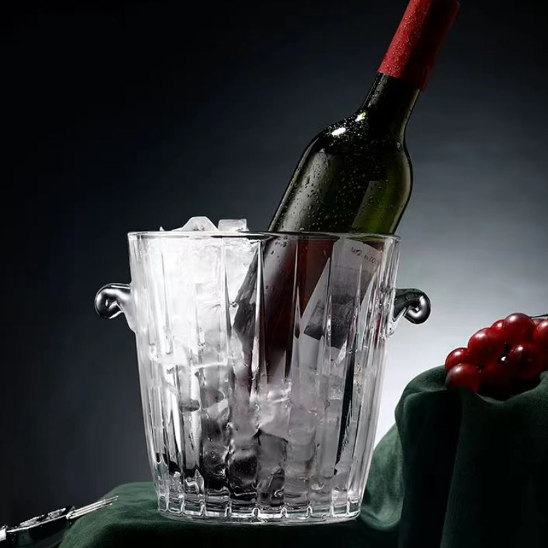 Glass Binaural Striped Ice Bucket for Bar