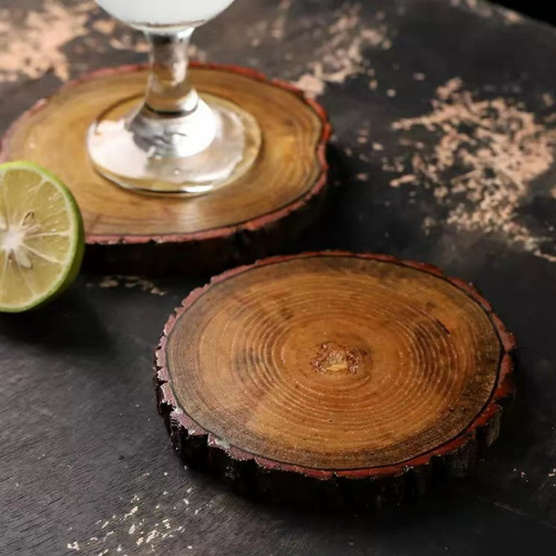 Natural Wood Slices Circles Coaster Anti Slip Durable Waterproof Wine Coaster Decoration Tea Cup  Wooden Coaster
