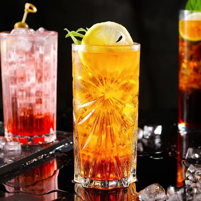 300ML-Retro Embossed Cocktail Glass Glass Long Drink Glass Collin Glass Juice Glass Ice Pattern Glass