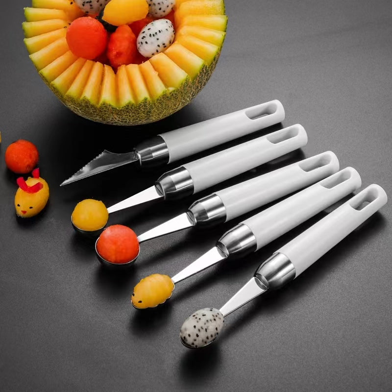 Stainless Steel Fruit Digger Cut Watermelon Ice Cream Dig Ball Spoon Fruit Divider Fruit Digger