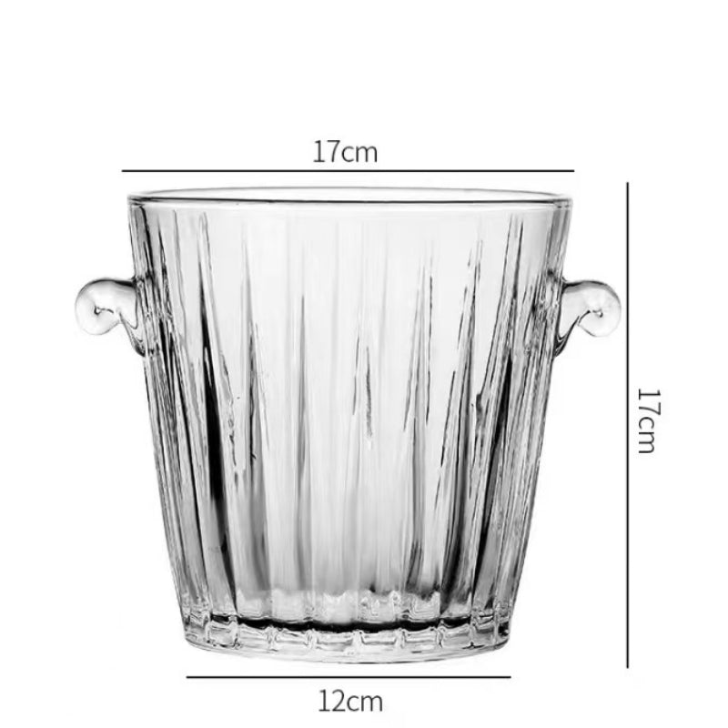 Glass Binaural Striped Ice Bucket for Bar