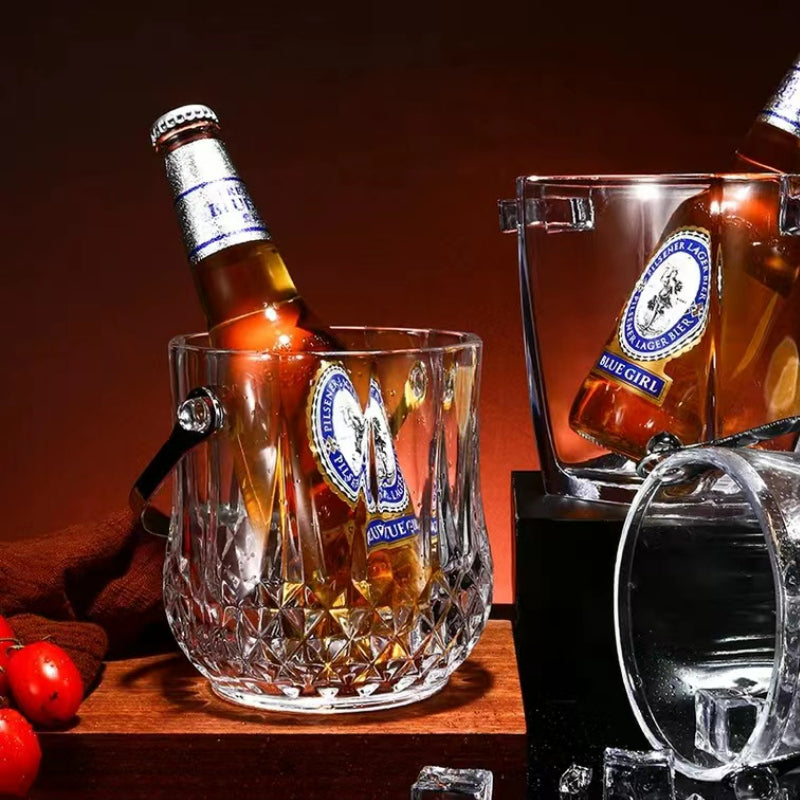 Wholesales Custom Glass Bucket Wine Beer Club Restaurant with Handle Glass Ice Bucket