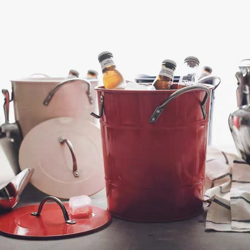 Metal Beer Ice Bucket Wine Bucket with Plastic Insert and Scoop for Party