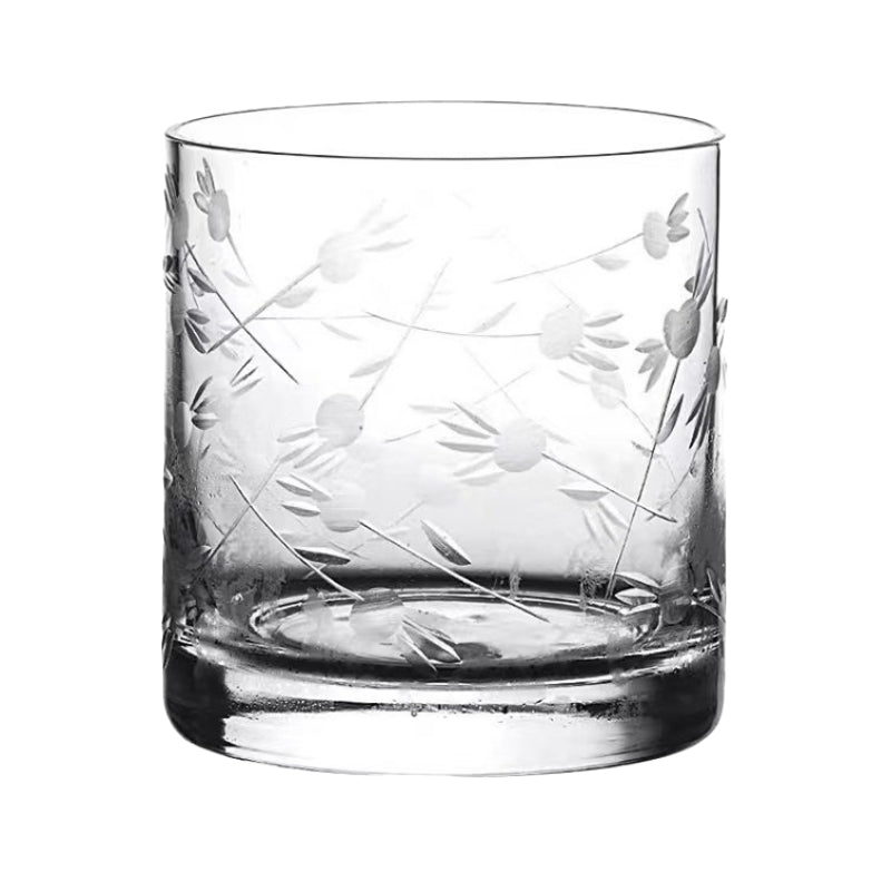 Hand Blown Etched Heavy Base Crystal Whiskey Glass 12oz