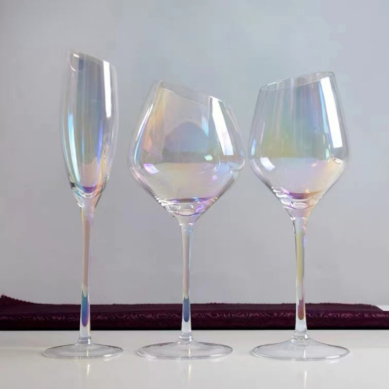 Champagne Glasses Modern Crystal Sparkling Wine Glasses Slanted Rim Rainbow Champagne Glasses