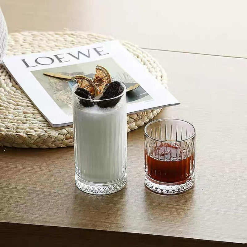 Antique Stripe Whisky Glass Cups Home Bar Party Vodka Brandy Whisky Round Transparent Beer Glass Cups