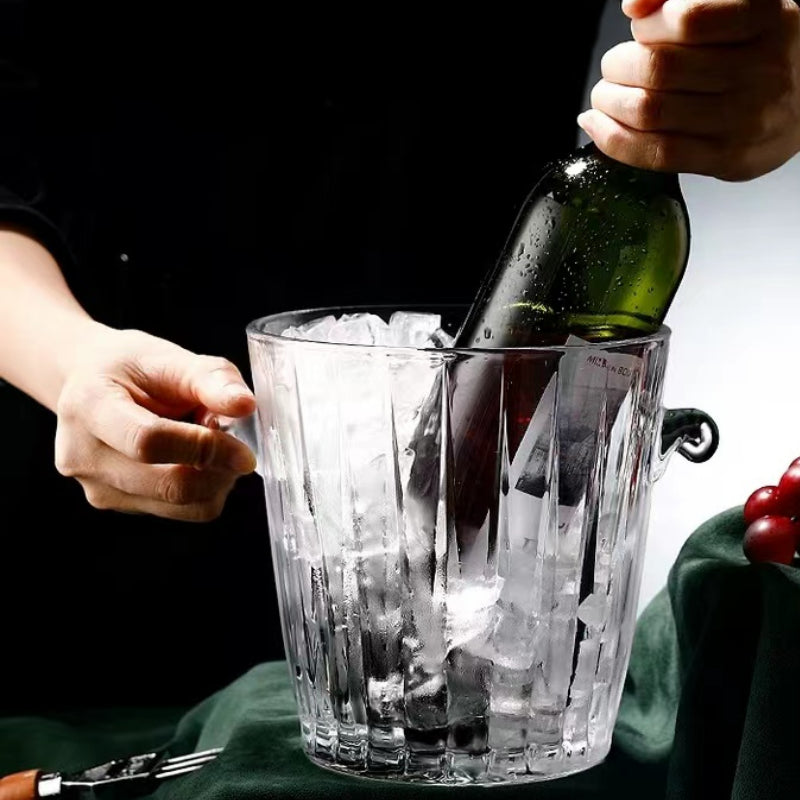 Glass Binaural Striped Ice Bucket for Bar
