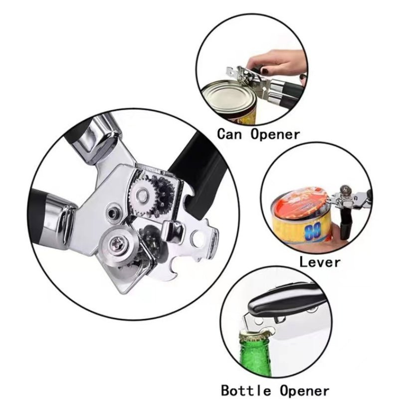 High Quality Opener Multifunctional Stainless Steel  Opener Manual Can Opener with Black Handle