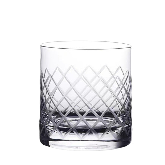 Hand Blown Etched Heavy Base Crystal Whiskey Glass 12oz