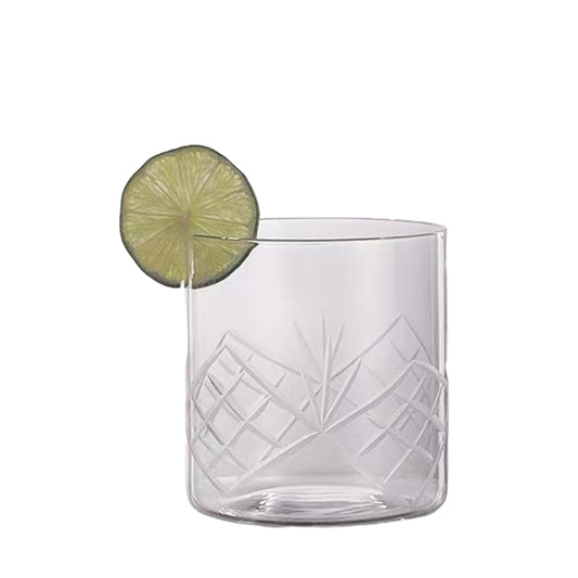 Wholesale Old Fashion Design 410ml  Engraved Glass Cup Clear Juice Water Drinking Glass Tumblers