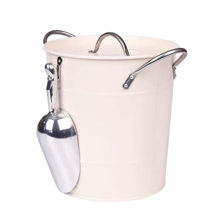Metal Beer Ice Bucket Wine Bucket with Plastic Insert and Scoop for Party