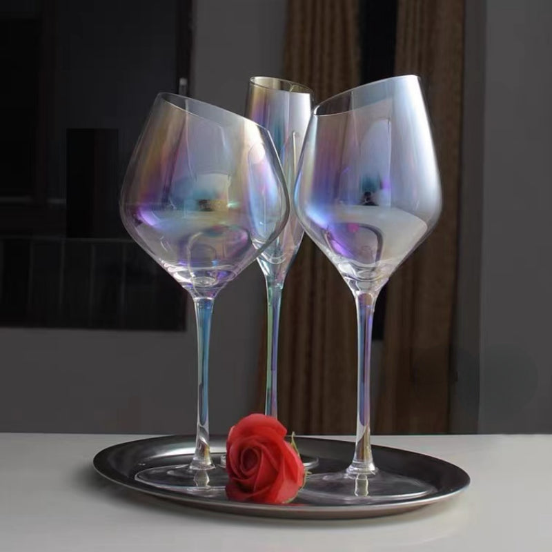 Champagne Glasses Modern Crystal Sparkling Wine Glasses Slanted Rim Rainbow Champagne Glasses