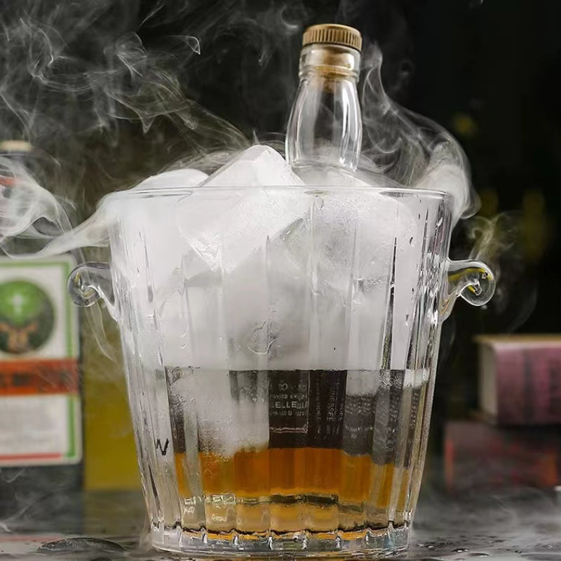 Glass Binaural Striped Ice Bucket for Bar