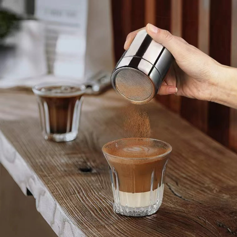 Stainless Steel Sieve Reticulation with Cover Logo Custom Coffee Hot Cold Beverage Powder Shaker for Home Cafe Bar