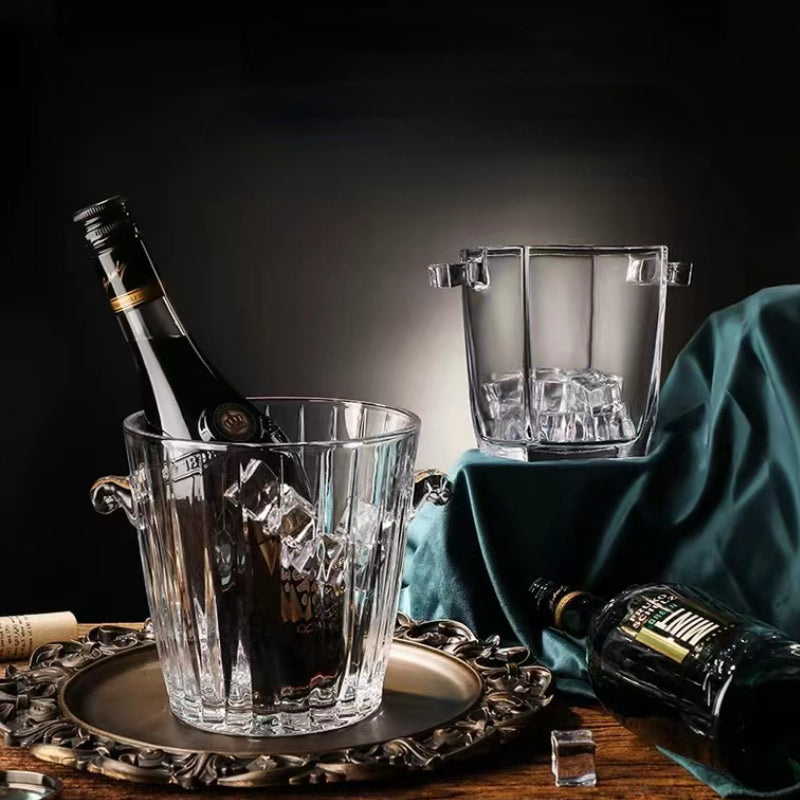 Wholesales Custom Glass Bucket Wine Beer Club Restaurant with Handle Glass Ice Bucket