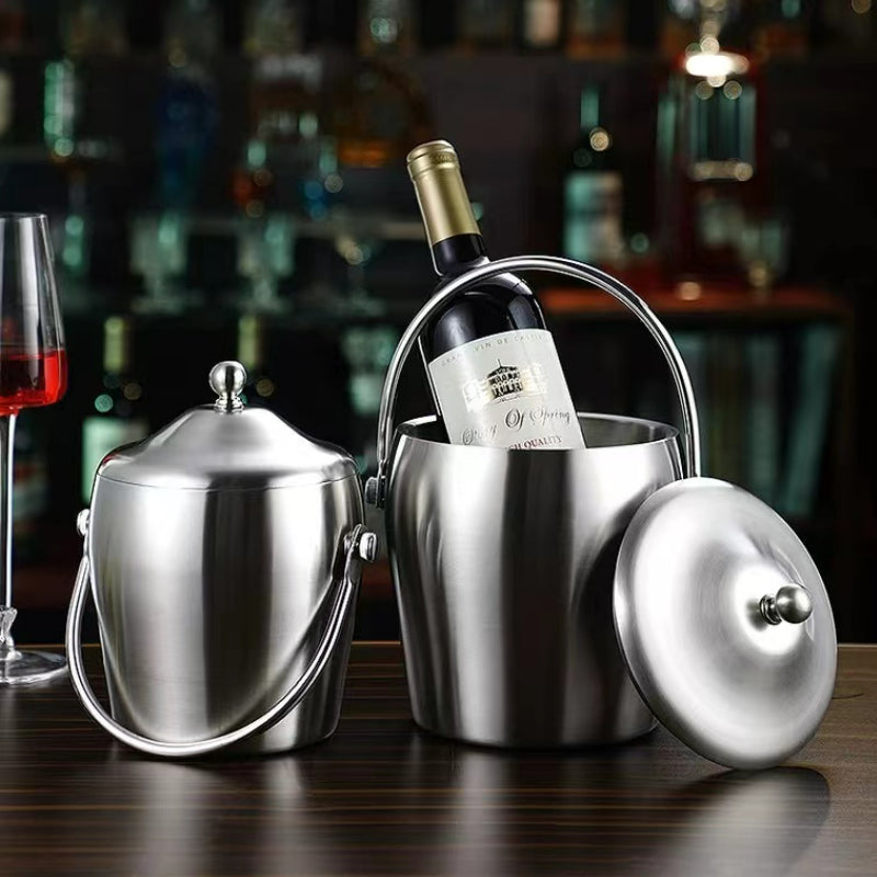 Great for Party 1L Silver Mini Insulated Ice Bucket Double Wall Stainless Steel Ice Bucket with Lid