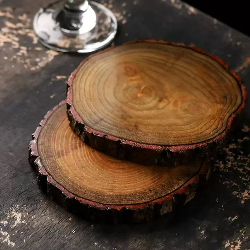 Natural Wood Slices Circles Coaster Anti Slip Durable Waterproof Wine Coaster Decoration Tea Cup  Wooden Coaster