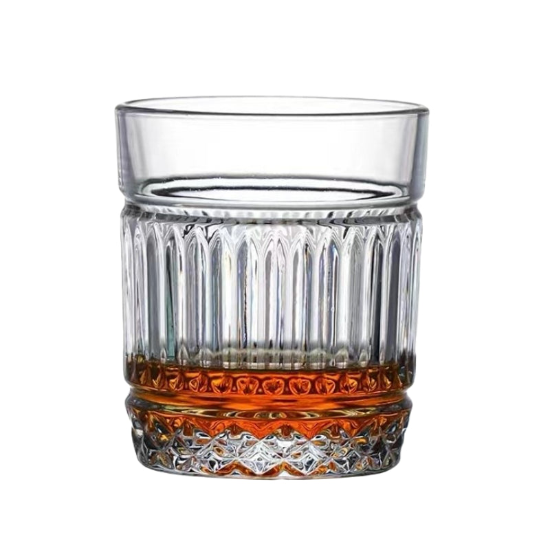 Vintage Embossed 240ml Round Wine Whisky Glass Tumbler with Vertical Line Luxury Cup
