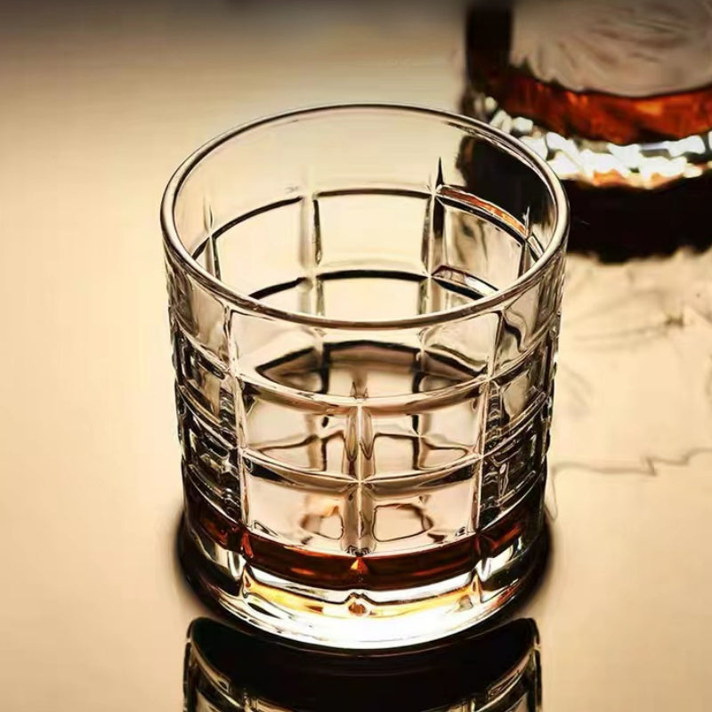 Square Embossed Around Drinking Wine Whisky Glass
