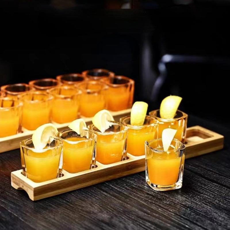 Small Whiskey Vodka Shot Glasses Cup Set Wood Holder