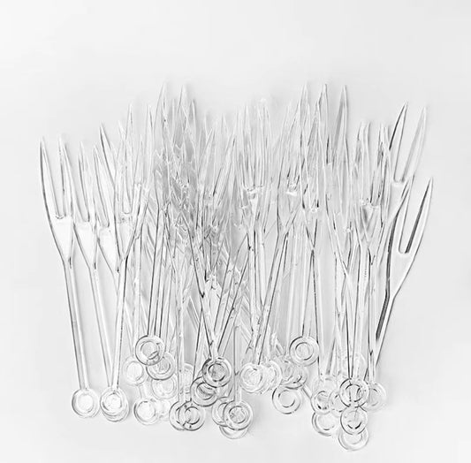 Disposable Fruit Fork Plastic Fruit Fork Transparent Independent Small Fork Bamboo Stick Commercial Household