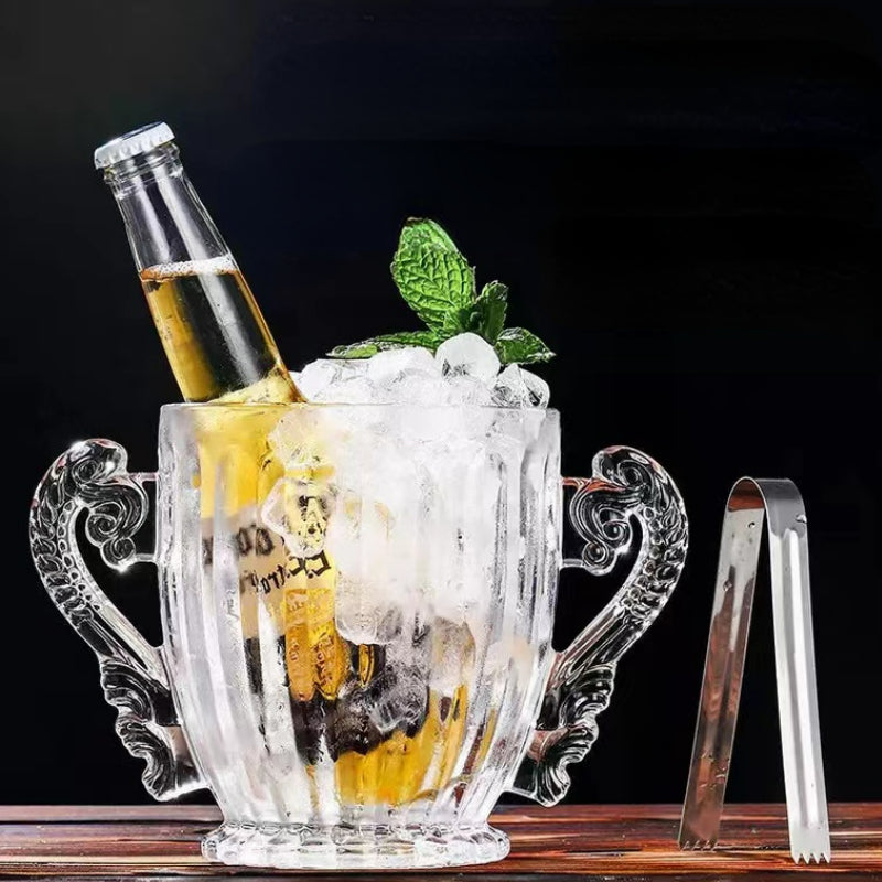 Glass Striped Ice Bucket for Bar
