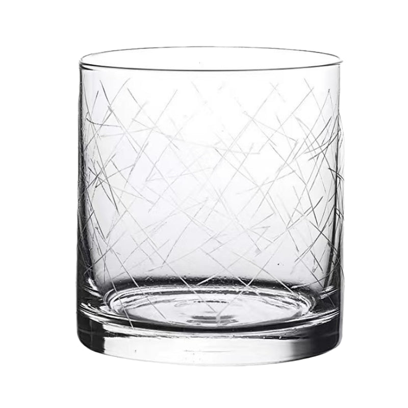 Hand Blown Etched Heavy Base Crystal Whiskey Glass 12oz