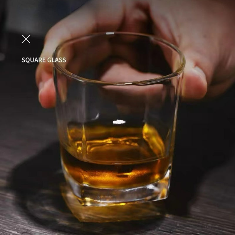 Square Shaped Lead-free Glass Cup Bar Tool Glassware Durable Rocks Cup Whiskey Glass Wine Glasses