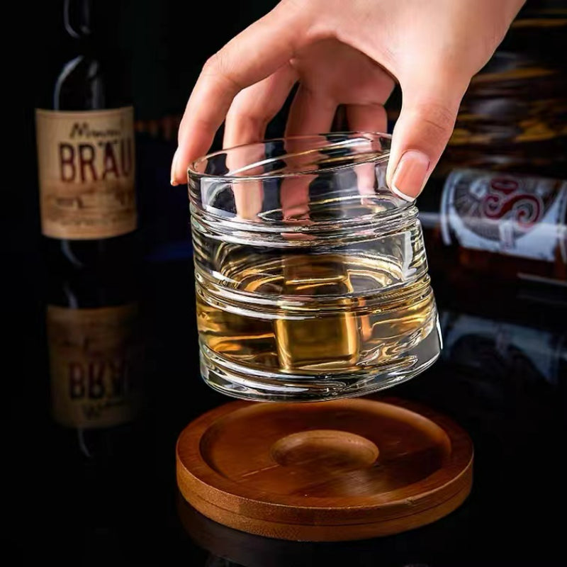 250ML-Creative Carving Thickened Rotating Crystal Glass Whiskey Glass Tumbler Glass