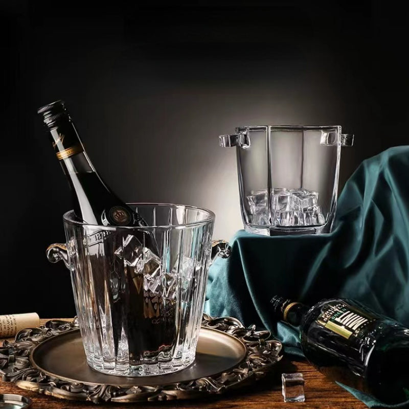 Glass Binaural Striped Ice Bucket for Bar