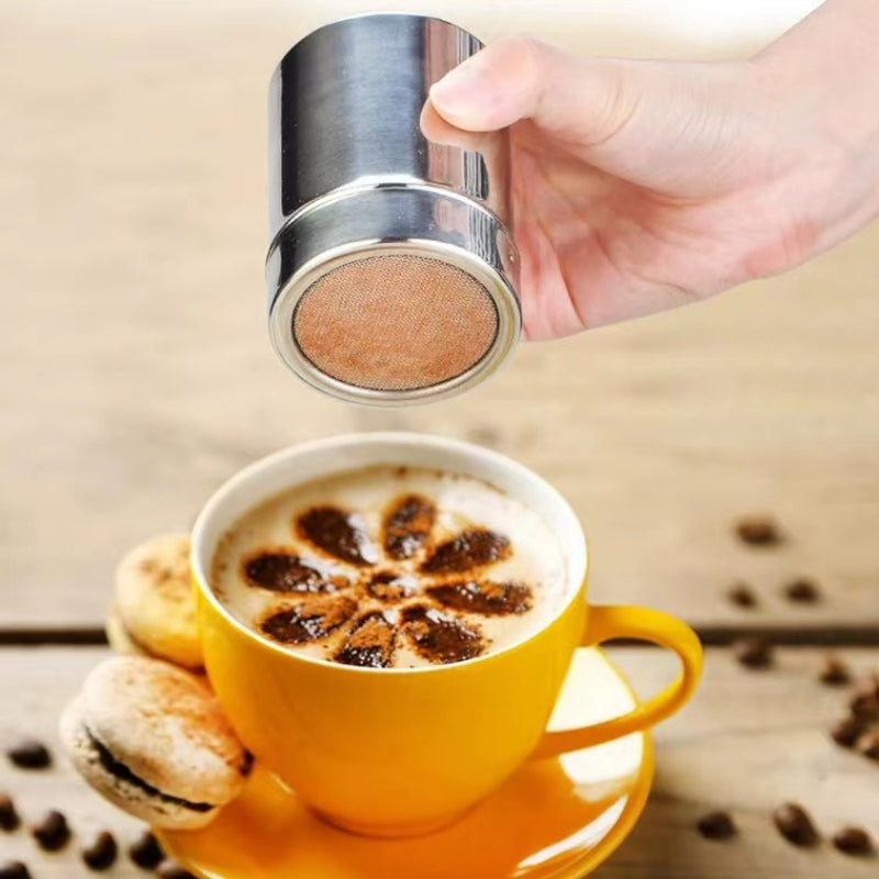 Stainless Steel Sieve Reticulation with Cover Logo Custom Coffee Hot Cold Beverage Powder Shaker for Home Cafe Bar