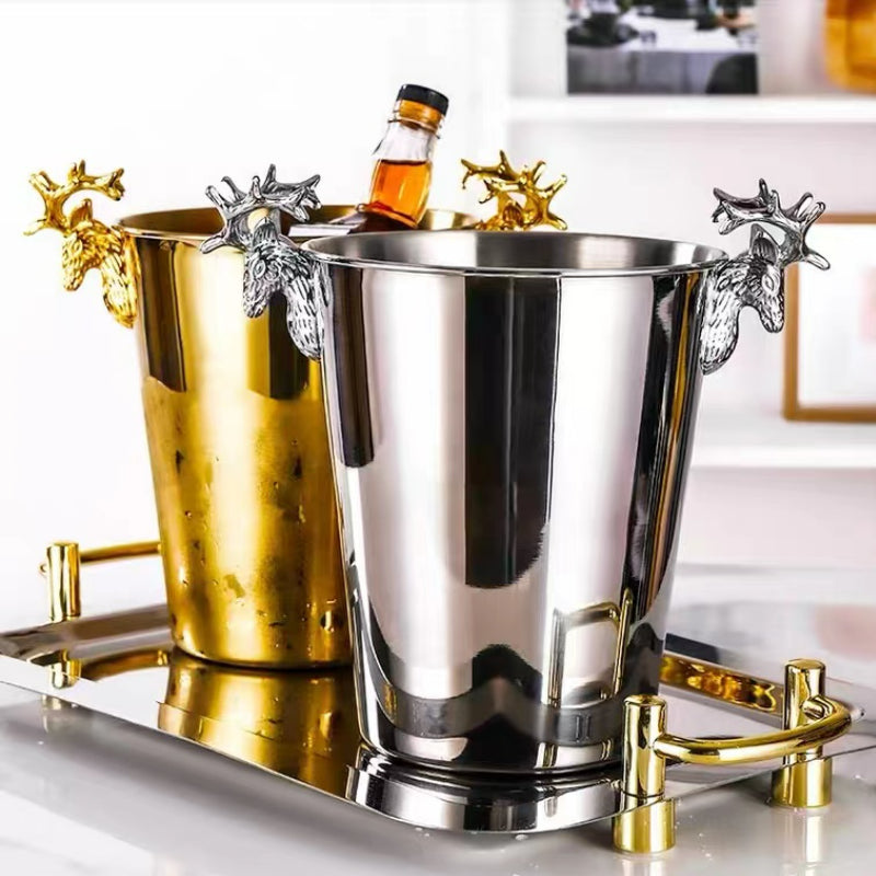 Light and Creative Stainless Steel Deer Head Ice Bucket Red Wine Champagne Barrel Bar KTV Ice Bucket Beer Champagne Bucket
