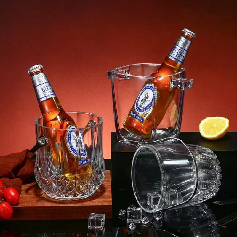 Wholesales Custom Glass Bucket Wine Beer Club Restaurant with Handle Glass Ice Bucket