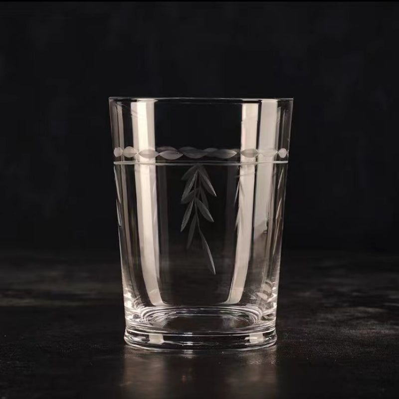 350ML-Hand Blown Etched Heavy Base Crystal Whiskey Glass