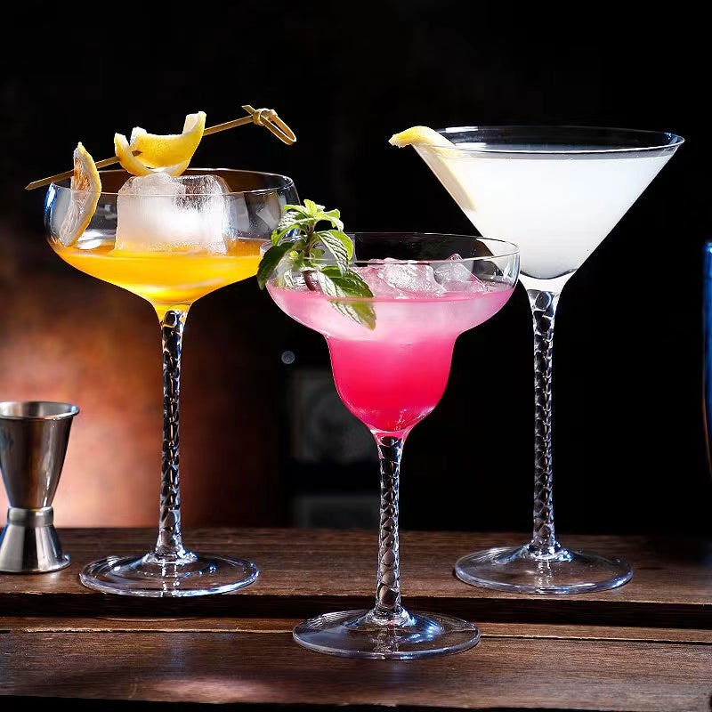250ML Elegant Crystal Clear Spiral Goblet Glass Martini Wine Glass Cup for Margarita,Martini,Whiskey
