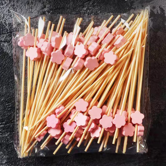 Disposable Fruit Stick Plum-Shaped Bamboo Stick Color Flower Stick Creative Art Toothpick Cocktail Stick