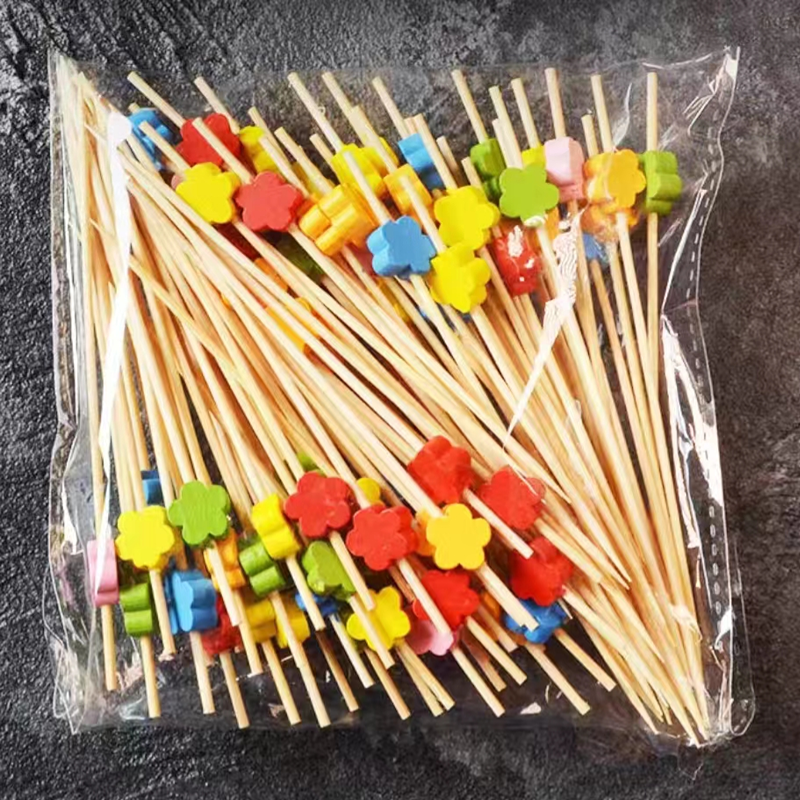 Disposable Fruit Stick Plum-Shaped Bamboo Stick Color Flower Stick Creative Art Toothpick Cocktail Stick