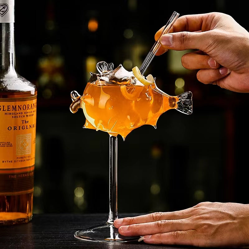 Creative Puffer Fish Cocktail Glasses Clear Puffer Fish Shaped Drinks Cups 195ML Wine Glasses for Party