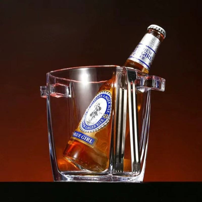 Wholesales Custom Glass Bucket Wine Beer Club Restaurant with Handle Glass Ice Bucket