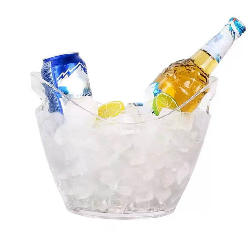 Optional Logo Custom Acrylic Ice Bucket with Handles Beer Plastic Ice Buckets for Party