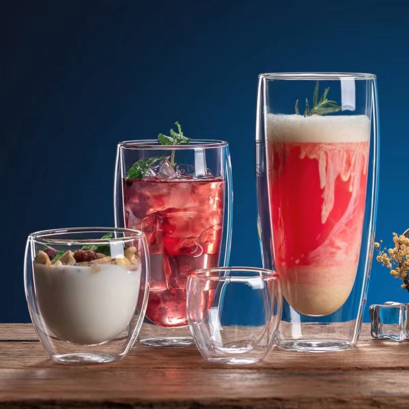 250ML Double Wall Glass Coffee Mugs Cups,Insulated Glass for Latte Cappuccino Americano Tea milk Beverage