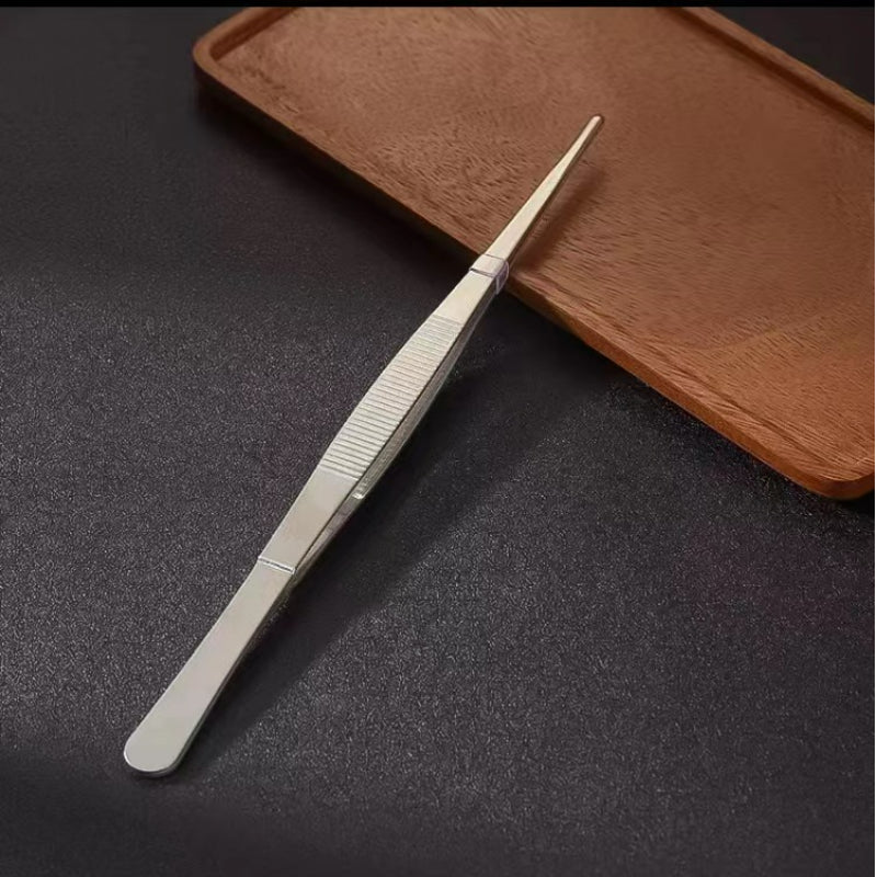 Stainless Steel Straight Garnish Tongs Round Tip Anti-slip Garnish Tongs Thickened and Stiffened Garnish Tongs