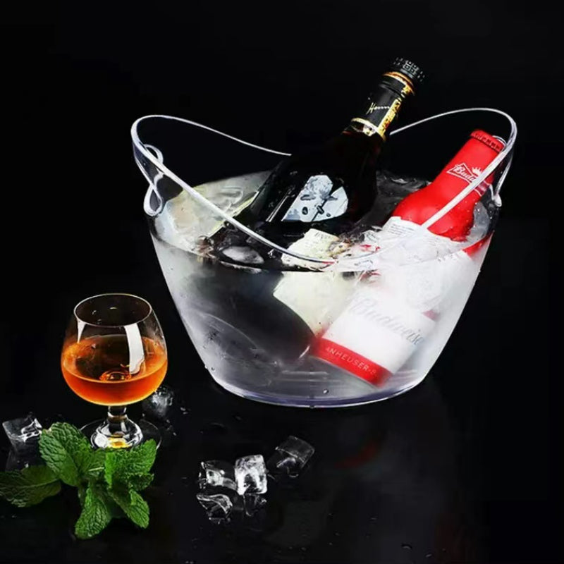 Optional Logo Custom Acrylic Ice Bucket with Handles Beer Plastic Ice Buckets for Party