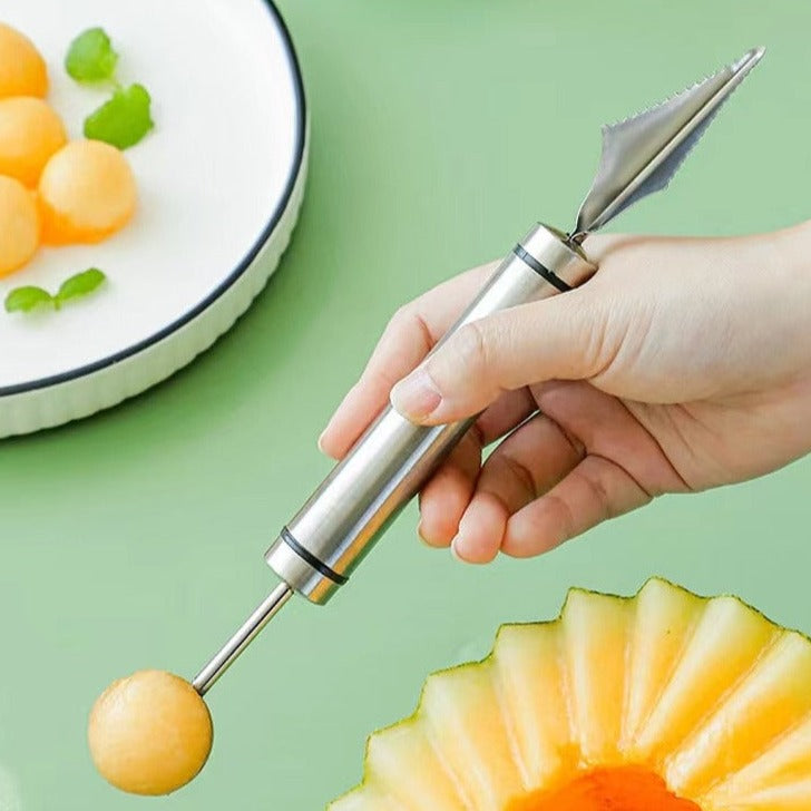 Double Head Stainless Steel Fruit Divider Watermelon Scoop Ice Cream Scoop Stick Carving Tool